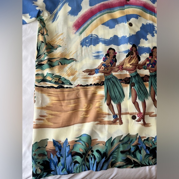 Vtg NWT Palm Bay Hawaiian Rainbow Hula Girls Aloha Rayon Shirt Size XXL Sky SS - Picture 5 of 12